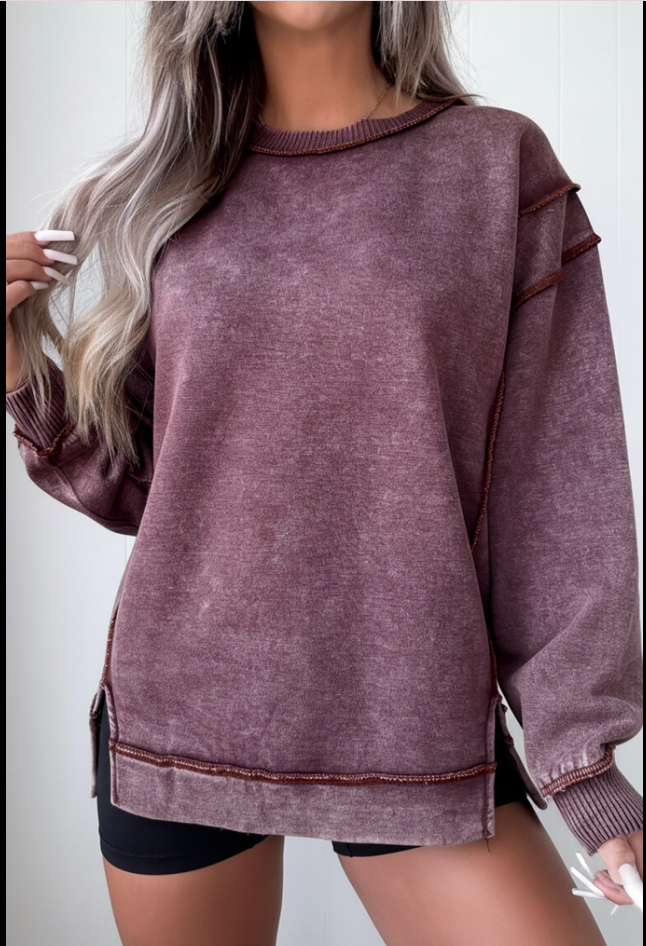 Red Mineral Wash Slit Sweatshirt