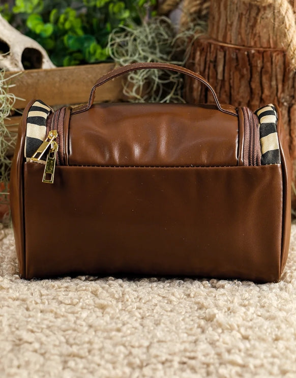 checkered leather makeup bag