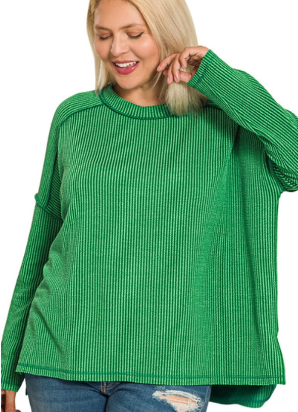 Green Ribbed Long Sleeve