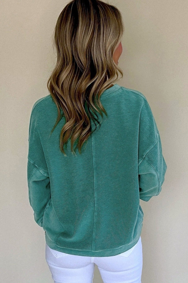 Green Drop Shoulder Crew