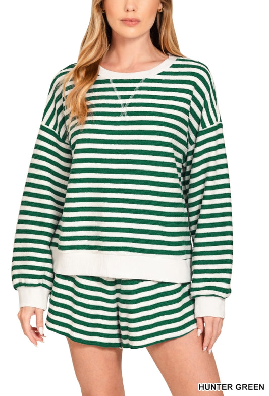 Striped Pullover and Shorts Set