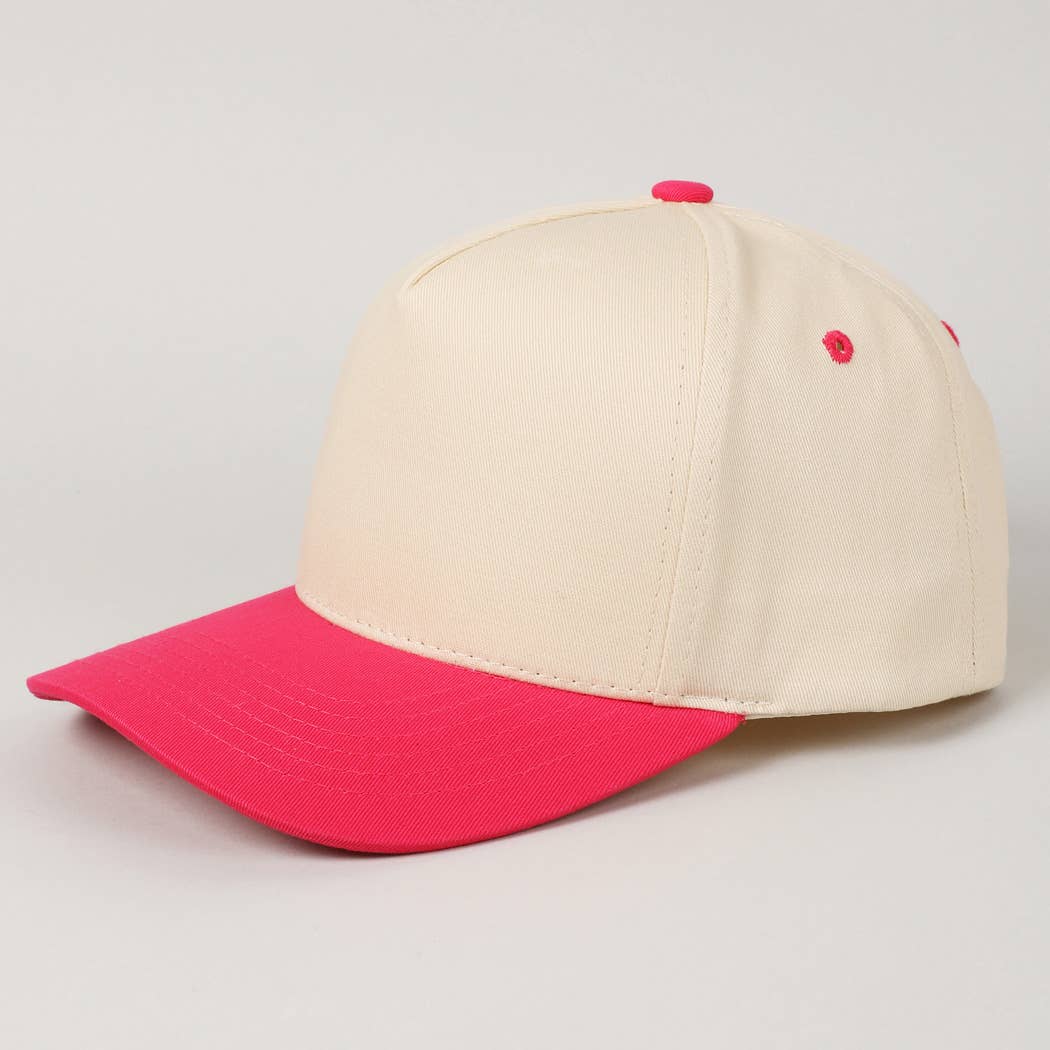 Kids Plain Two Tone Canvas Cotton Baseball Cap : Red / ONE SIZE