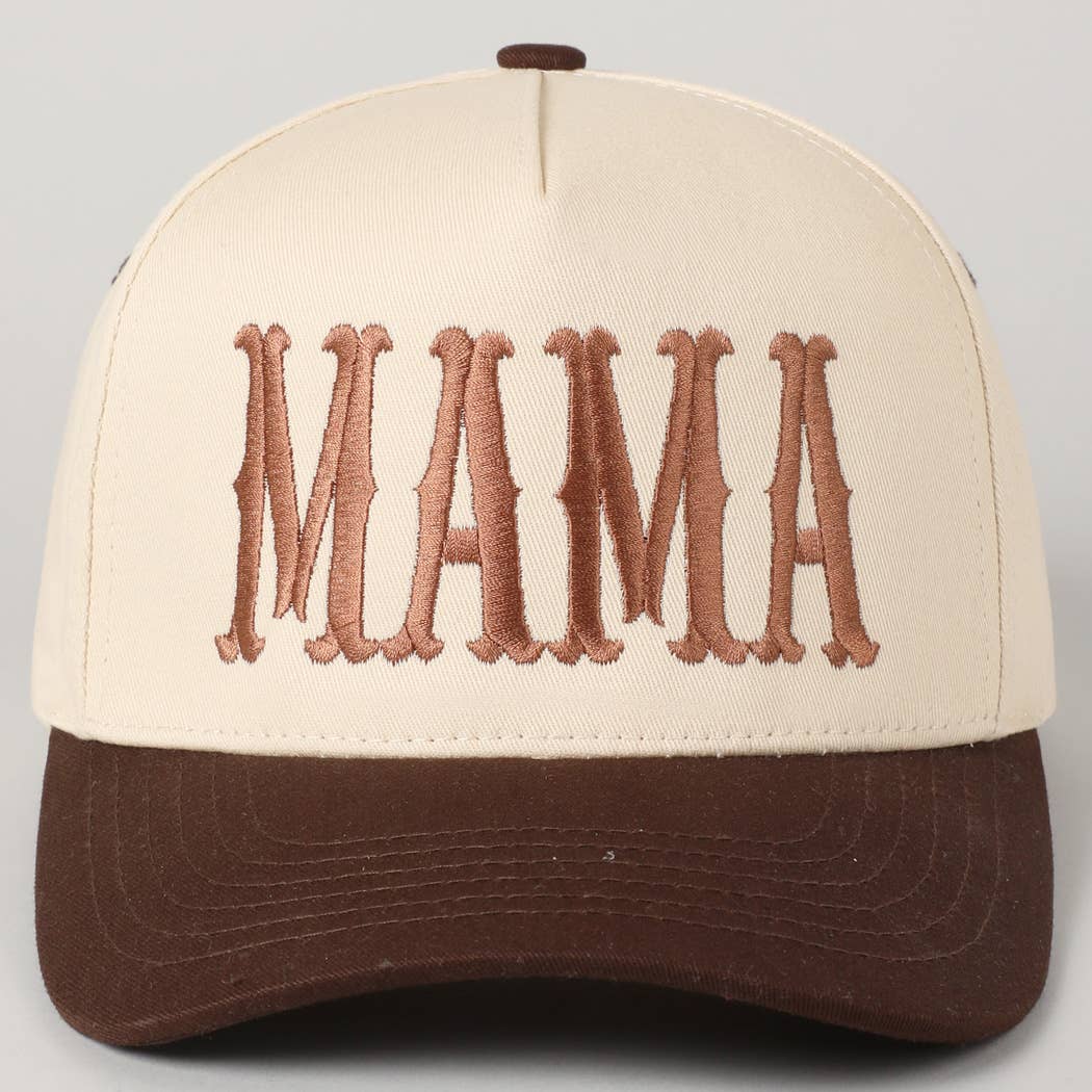 MAMA Typographic Design Embroidery Baseball Cap: Beige / ONE SIZE