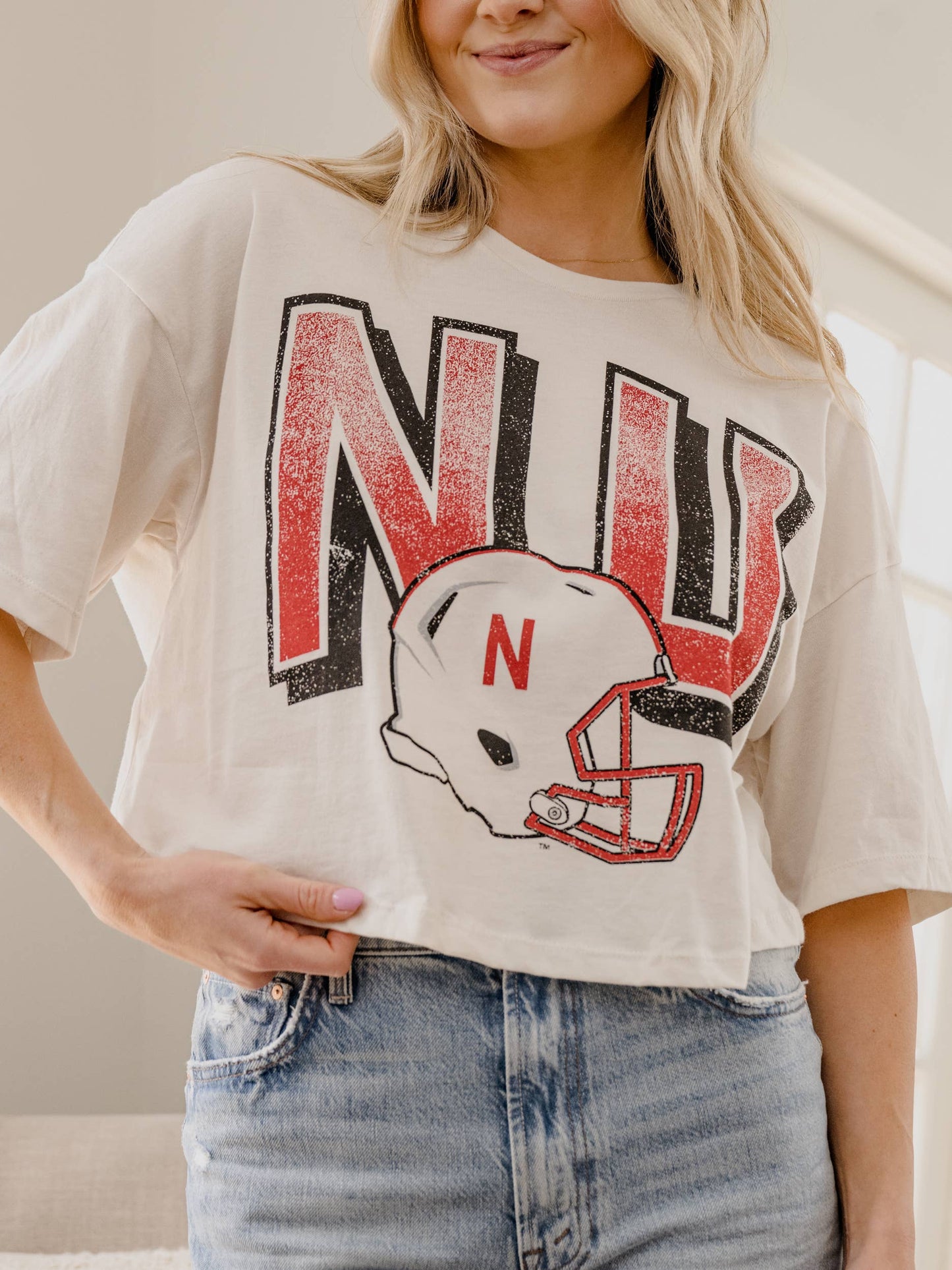 Nebraska Helmet Crop Tee