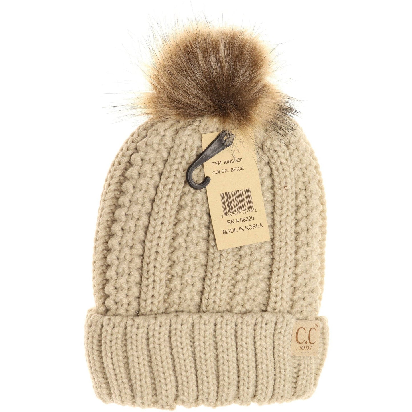 Kids Fuzzy Lined Pom CC Beanie