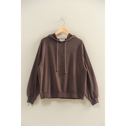 Mineral Washed Seam Detail Hoodie: DARK BROWN