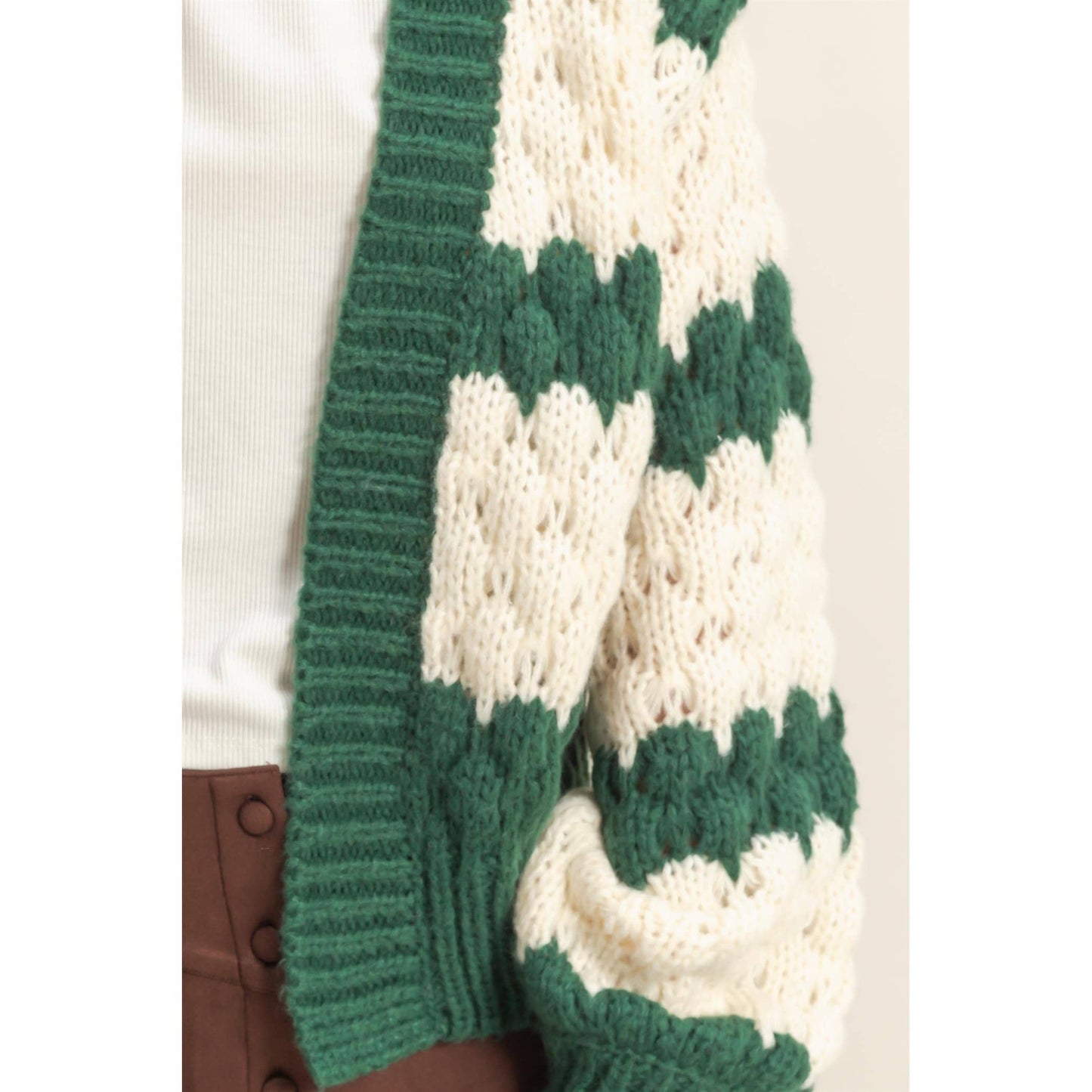 Oversized Cloud Pattern Knit Cardigan: D.GREEN / S-M-L(2-2-2)