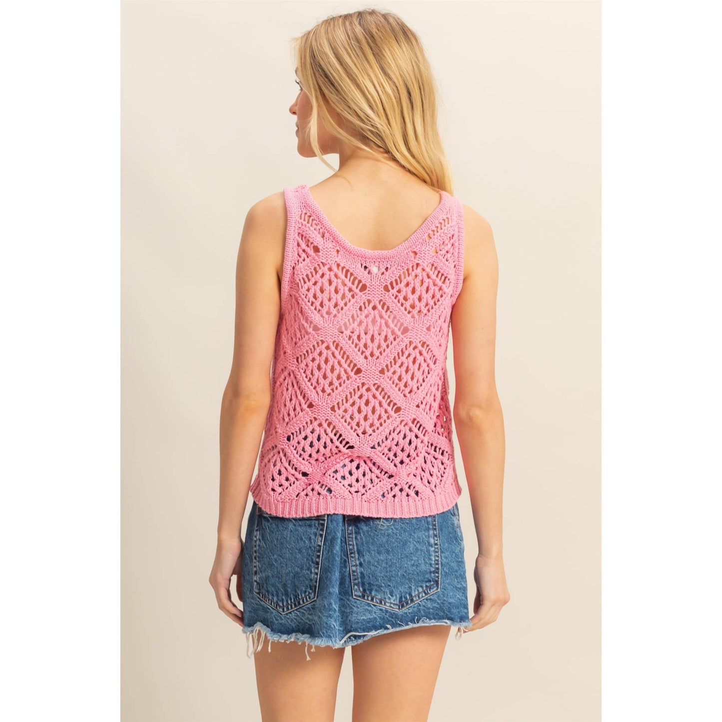 Open Stitch Sleeveless Top: PINK
