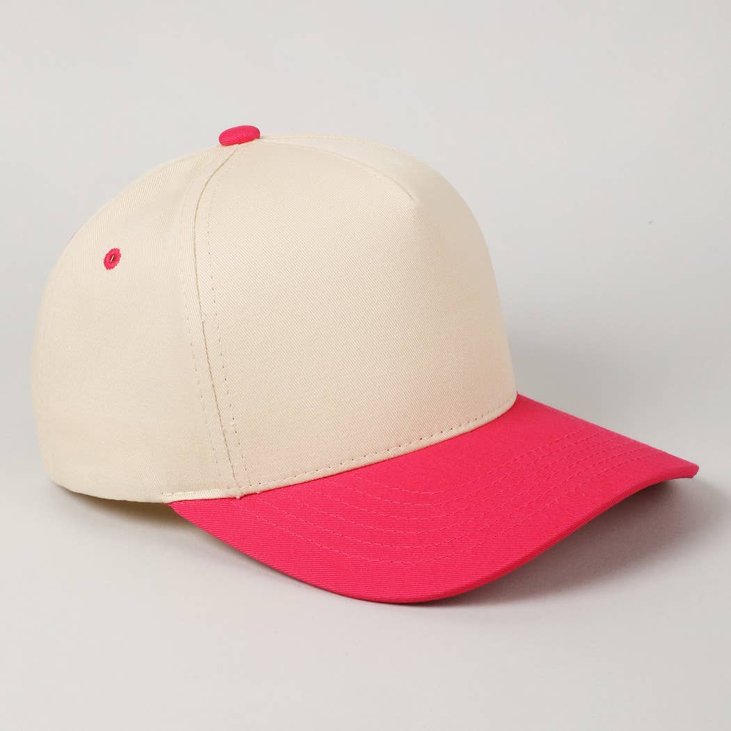 Kids Plain Two Tone Canvas Cotton Baseball Cap : Red / ONE SIZE