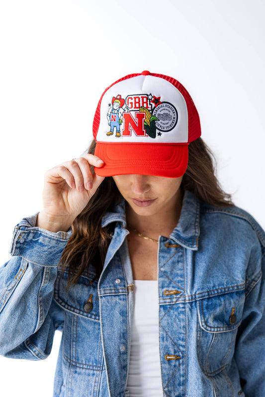 Nebraska Layer Patch Foam Trucker Hat: WHITETRUERED / O