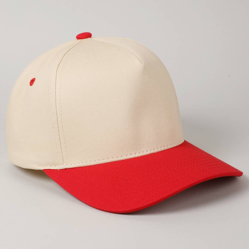 Kids Plain Two Tone Canvas Cotton Baseball Cap : Red / ONE SIZE