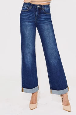 HR Wide Leg Cuffed Jeans
