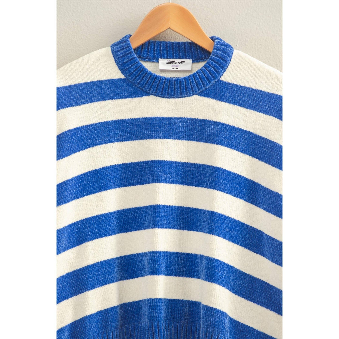 Striped Sweater With Ribbed Edge: DEEP GREEN/WHIP CREAM / S-M-L(2-2-2)