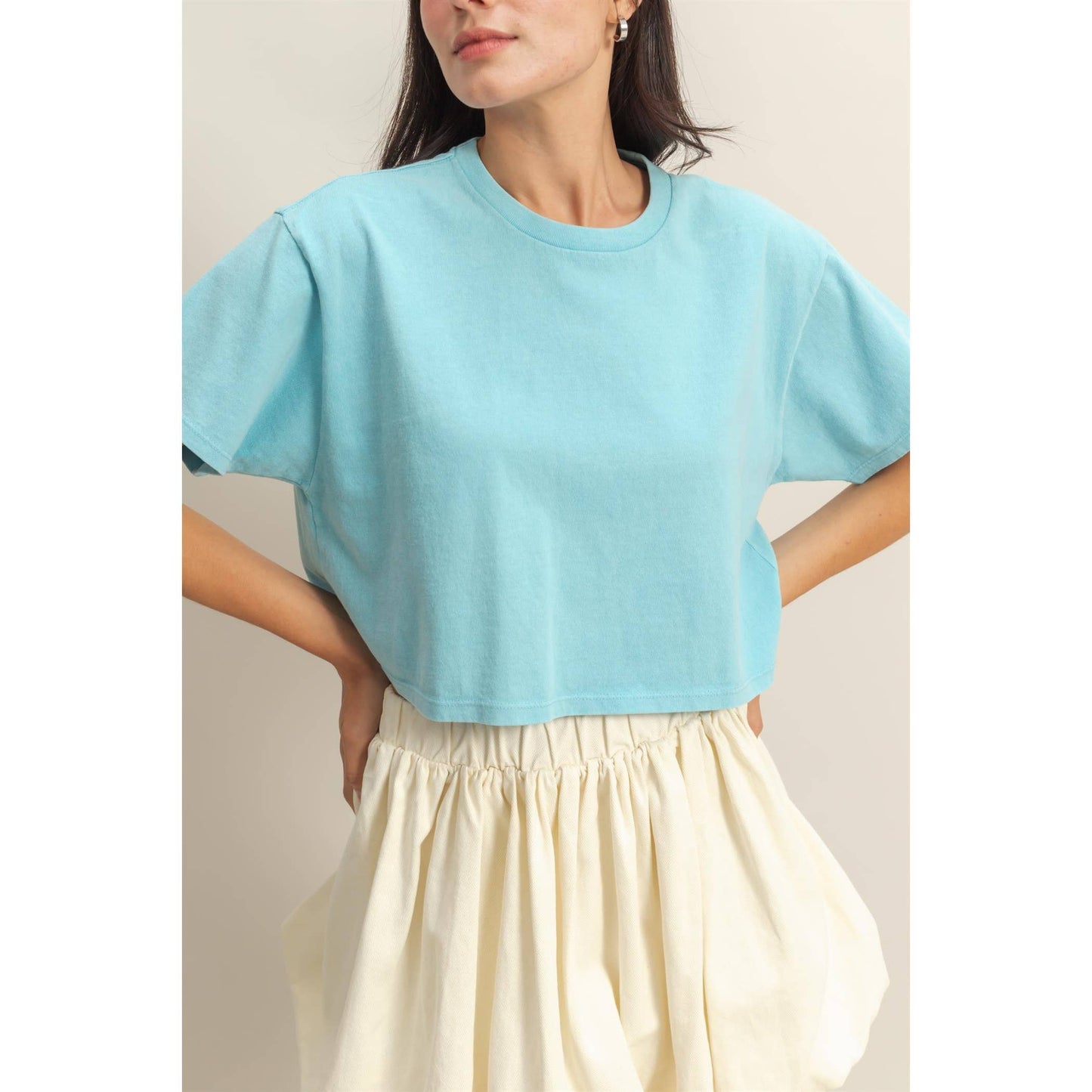 Cropped T Shirt: AQUA BLUE