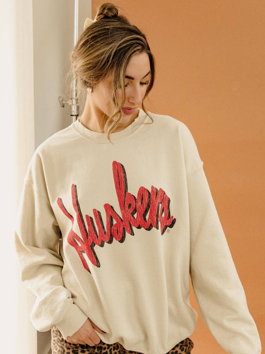 Nebraska Huskers Barbie Sand Thrifted Sweatshirt: 2XL