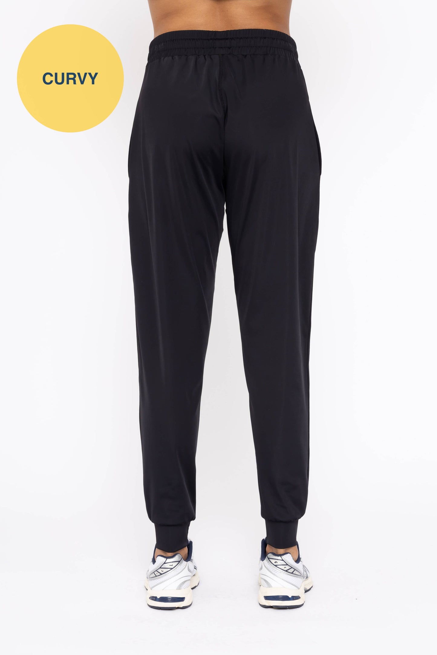 CURVY Solid Pleated Front Joggers: BLACK