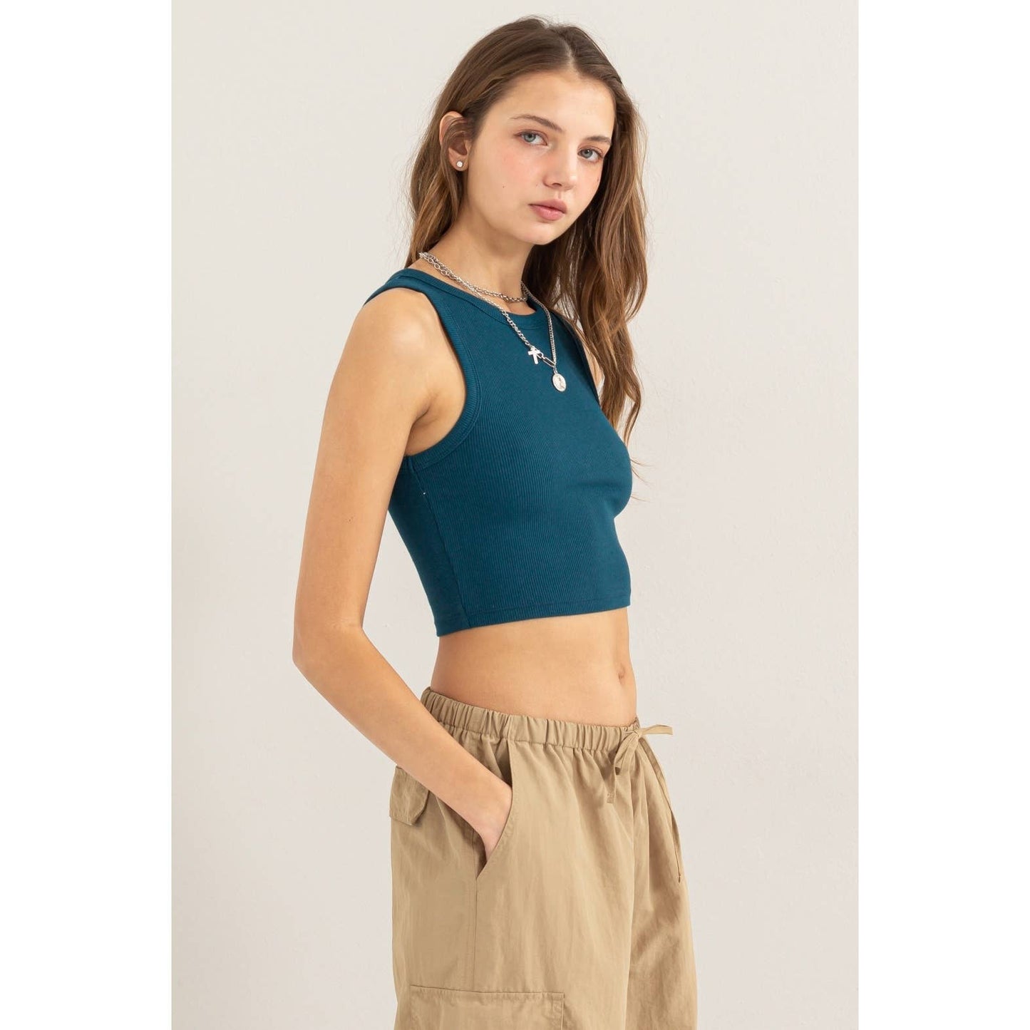 Ribbed Crop Tank: DARK TEAL
