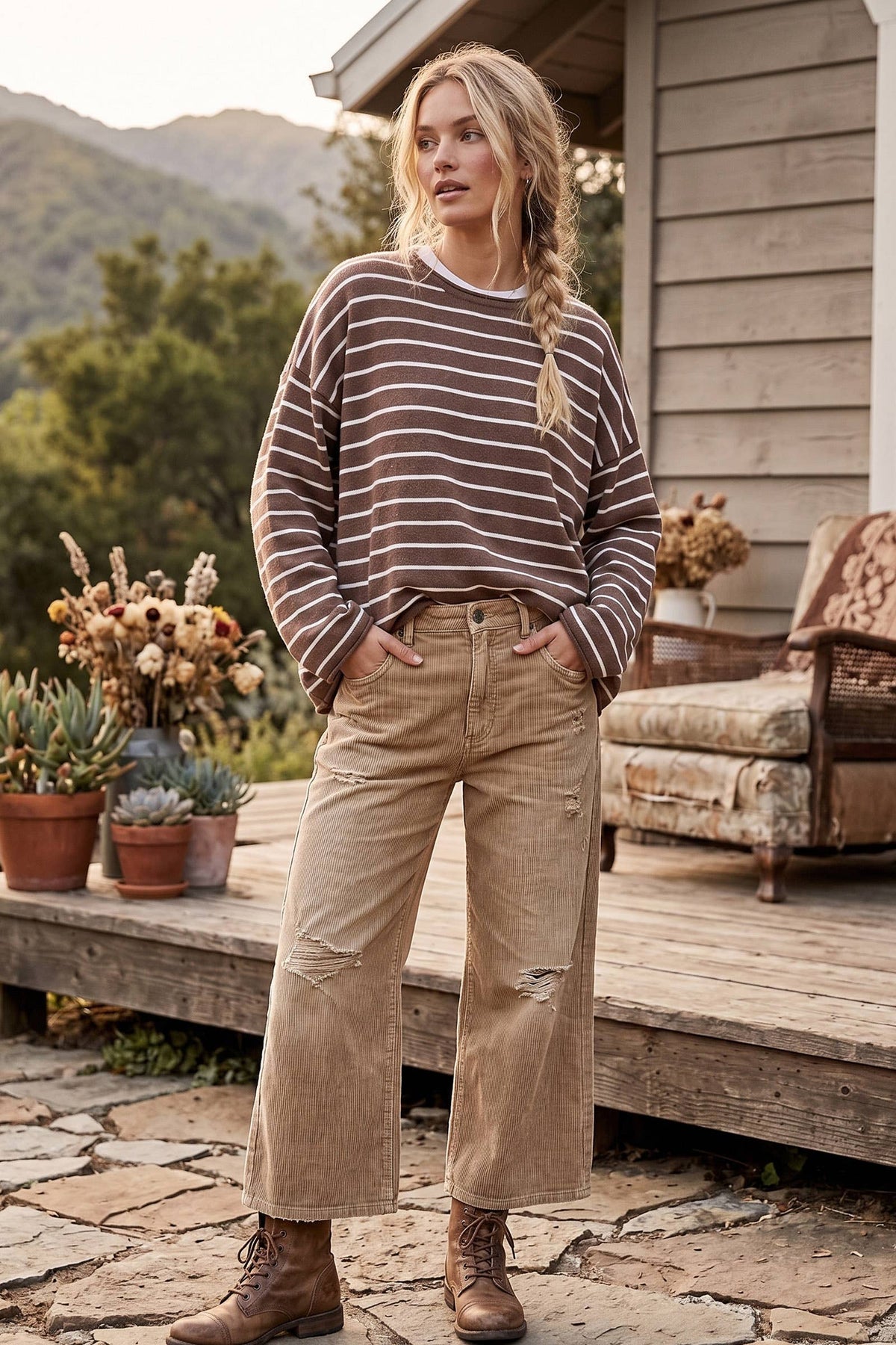Oversized Lightweight Striped Sweater: HEATHER OATMEAL