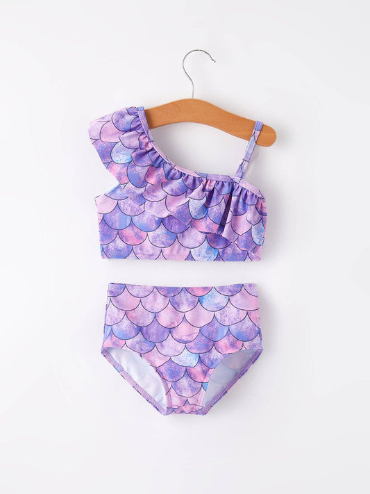 Purple Fish Scale Girls Swimsuit