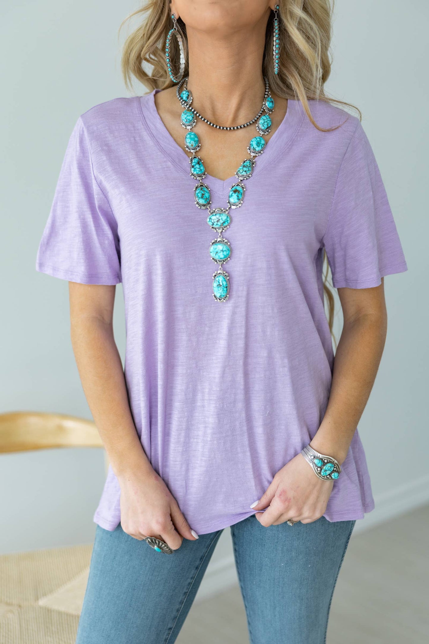 V Neck Short Sleeve: LILAC