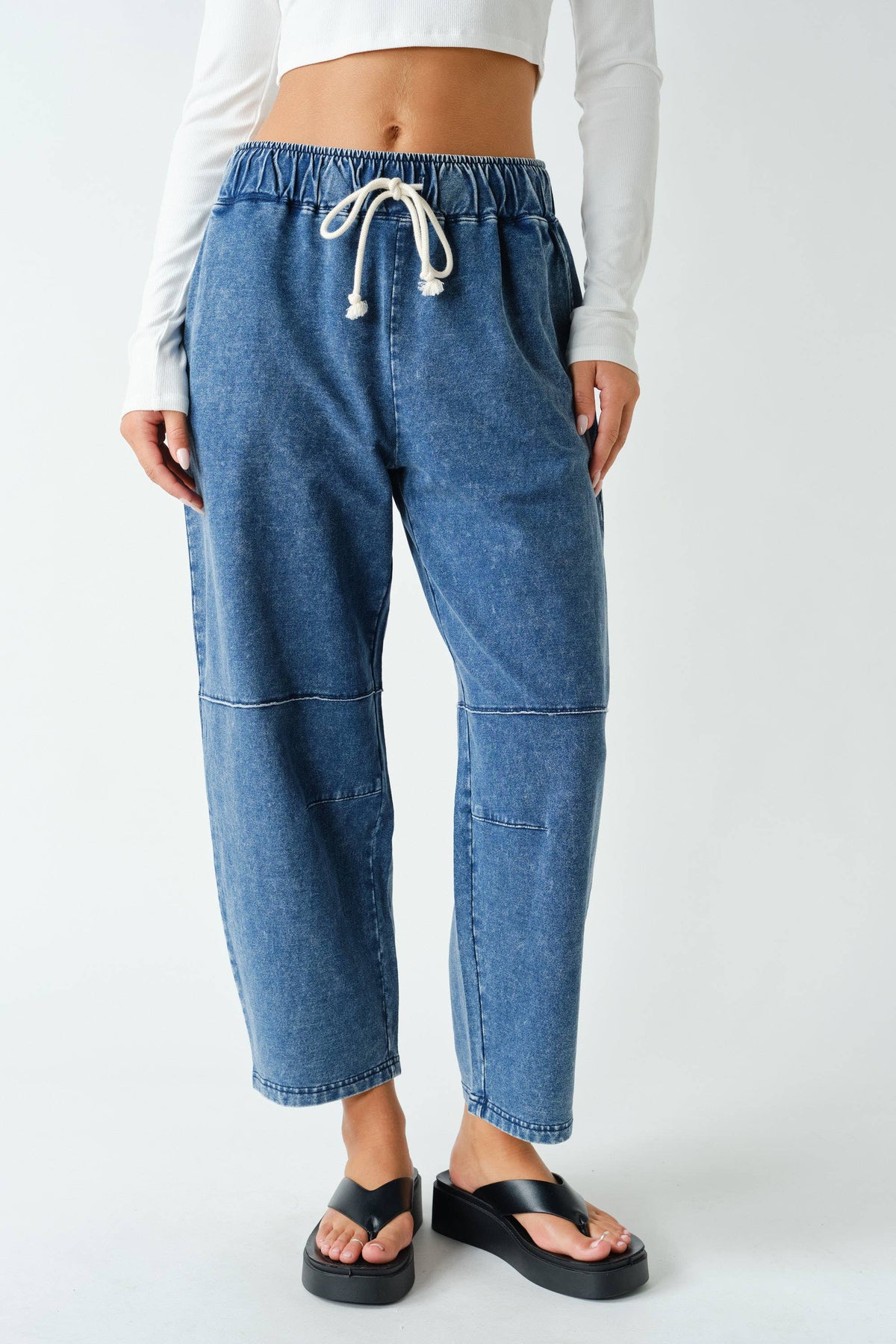 Cotton Blend Mineral Wash Cropped Straight Leg Pants:COFFEE BEAN