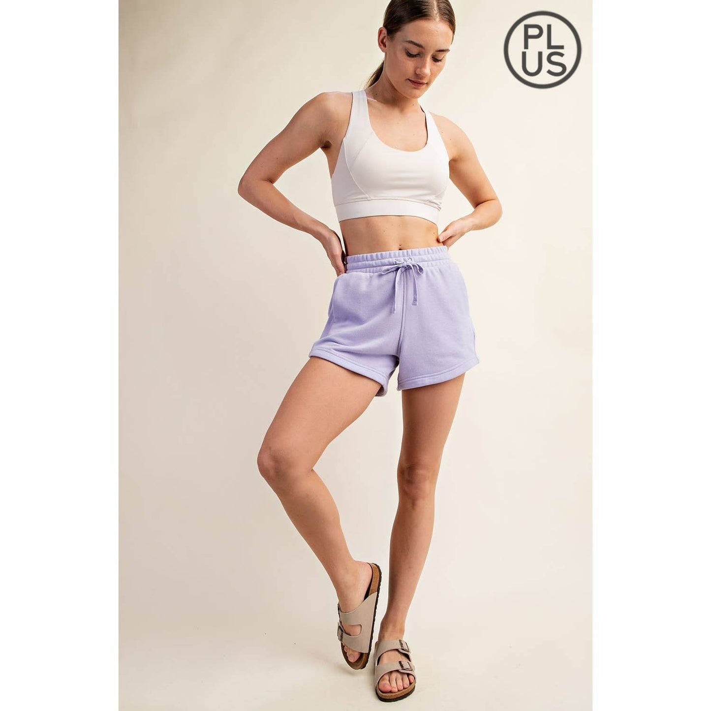PLUS SIZE FRENCH TERRY BASIC SHORT: Lt Taupe / 1X-2X-3X(3-2-1)