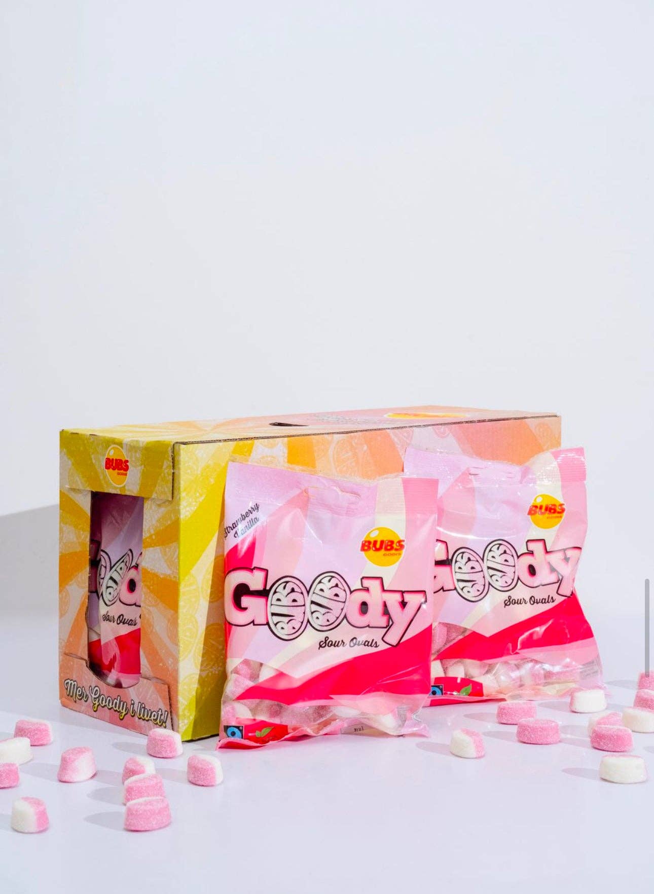 Bubs Swedish Goody Strawberry Vanilla Sour Ovals 12 Pk Case