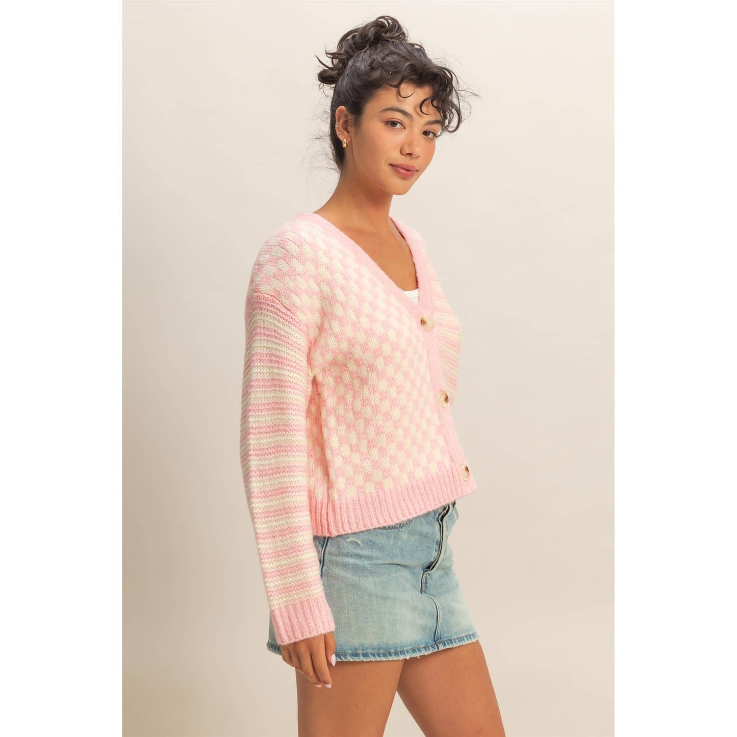 Checker & Stripe Knit Cardigan