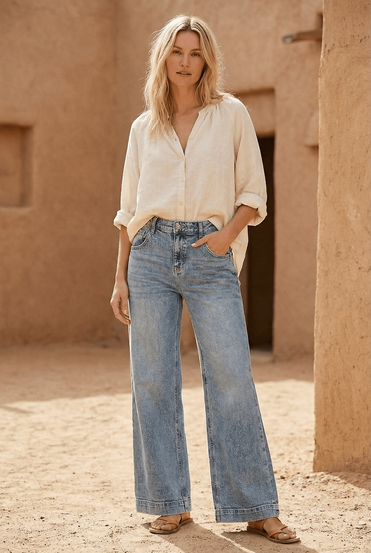 ADJUSTABLE WAISTBAND HIGH RISE BAGGY WIDE JEANS: 7 (27)