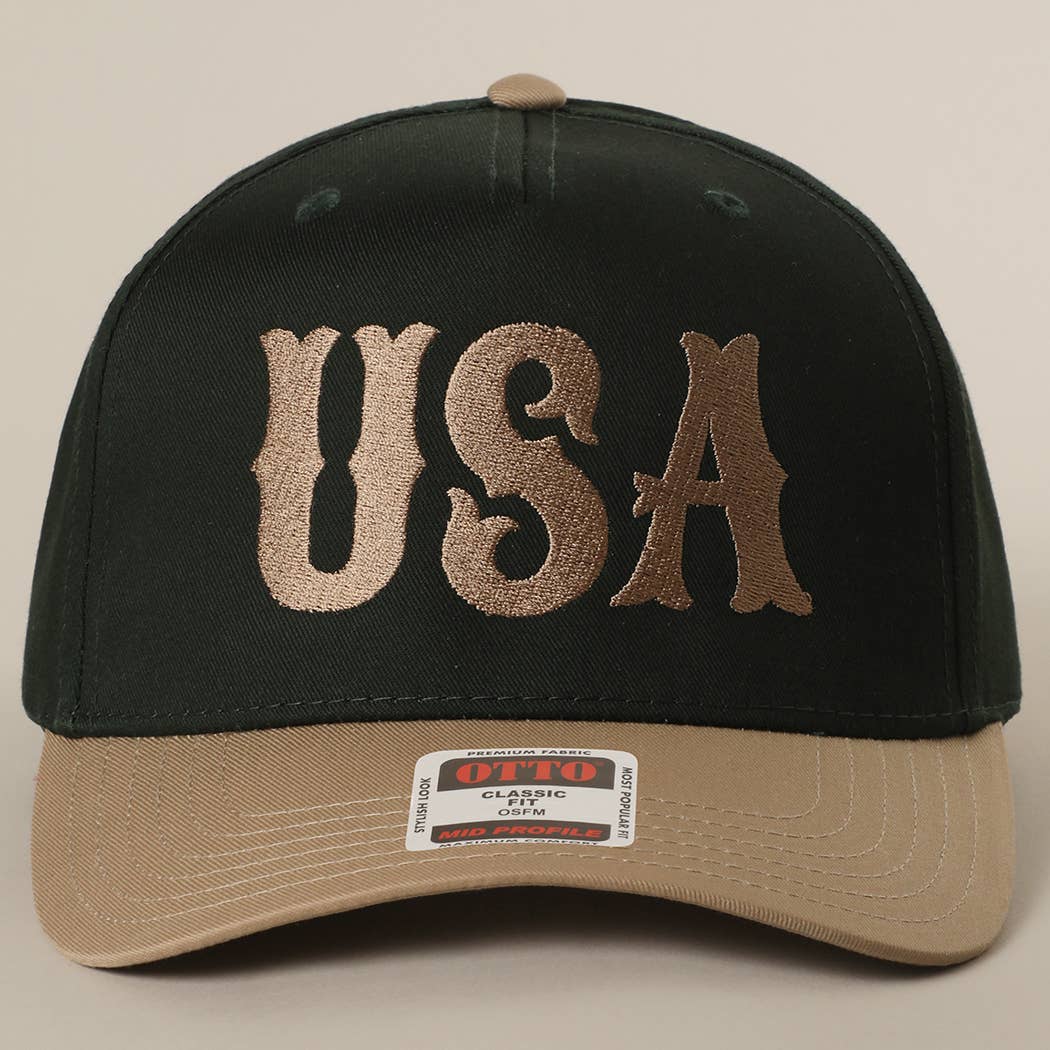 USA Typography Embroidery Two-Tone Trucker Hat : RED/NATL / One Size