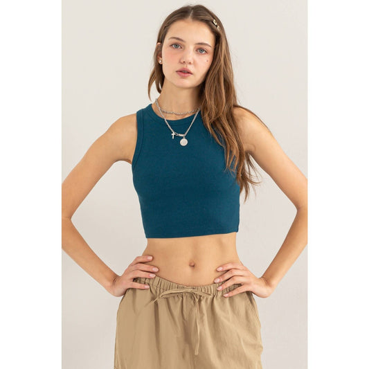 Ribbed Crop Tank: DARK TEAL