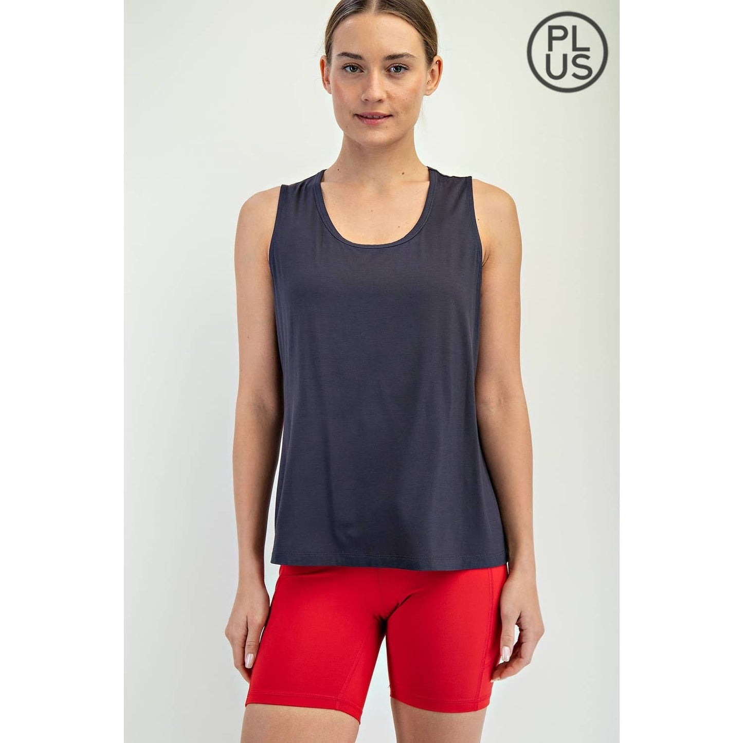 PLUS SIZE VISCOSE MODAL SLEEVELESS TANK: Black / 1X-2X-3X(3-2-1)