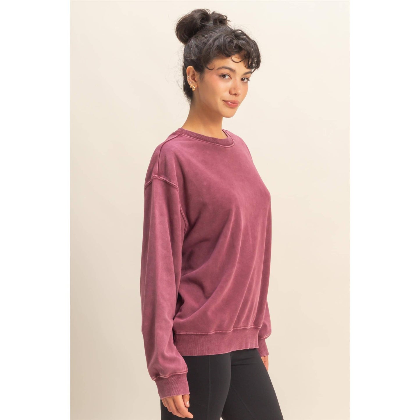 Oversized Mineral Washed Sweatshirt: CREAM / S-M-L(2-2-2)