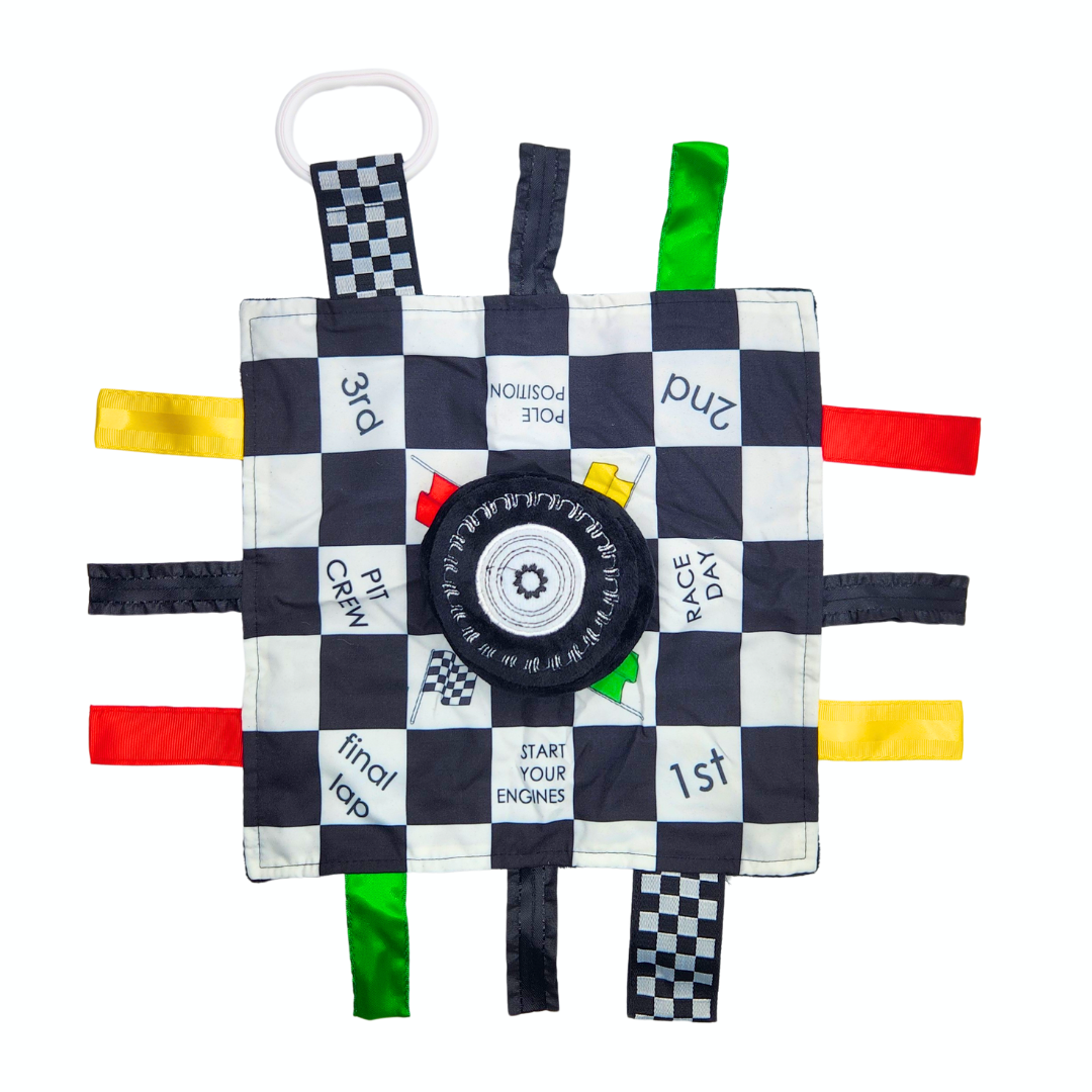Racing Flag Baby NASCAR Tag Stroller Toy 10" x 10"