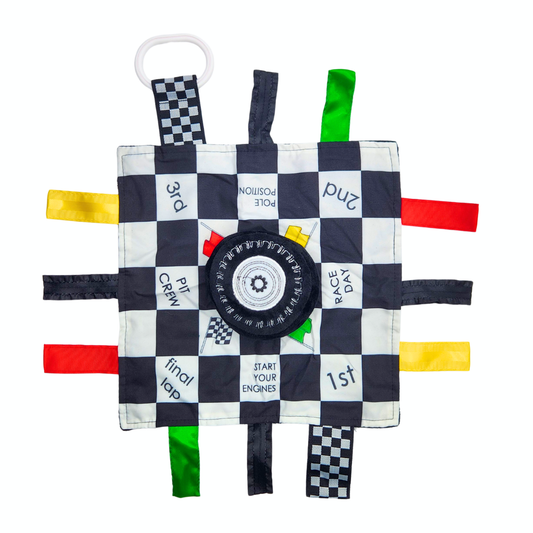 Racing Flag Baby NASCAR Tag Stroller Toy 10" x 10"