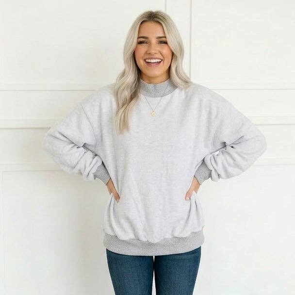 *REVERSIBLE* MOCKNECK SWEATSHIRTS: Light Heather Grey / SM