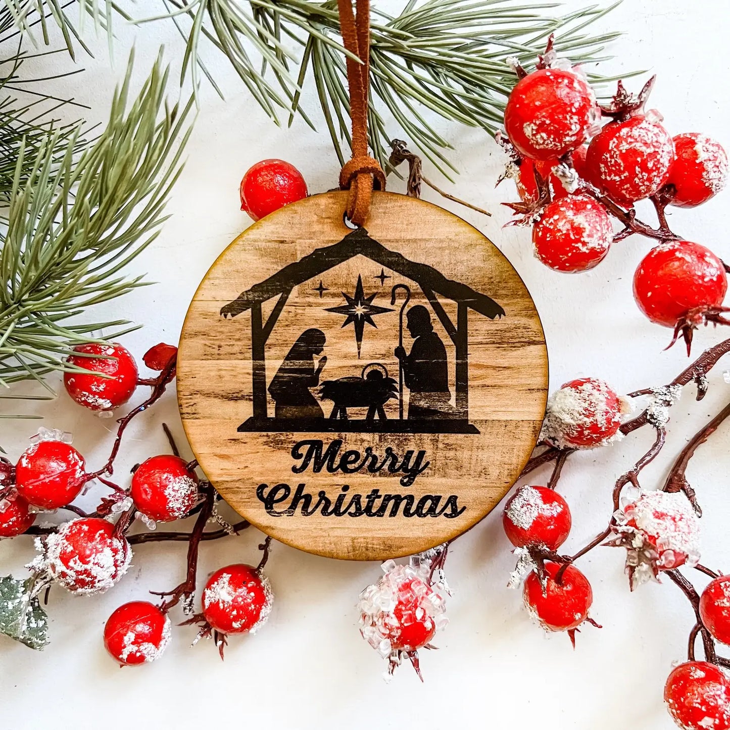 Wood Merry Xmas Nativity