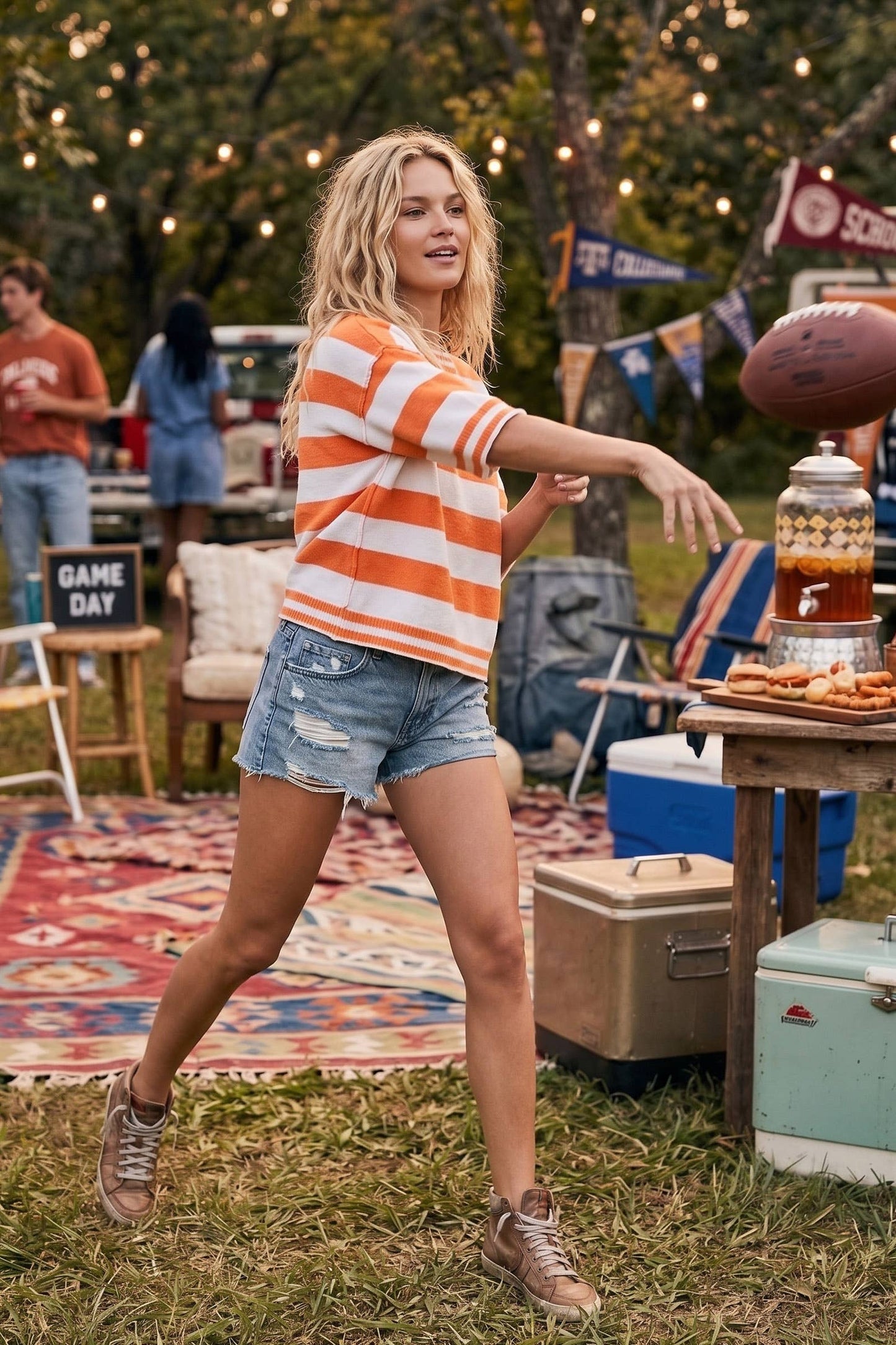 Gameday Stripe Knit Oversized Top: RED/WHITE / L