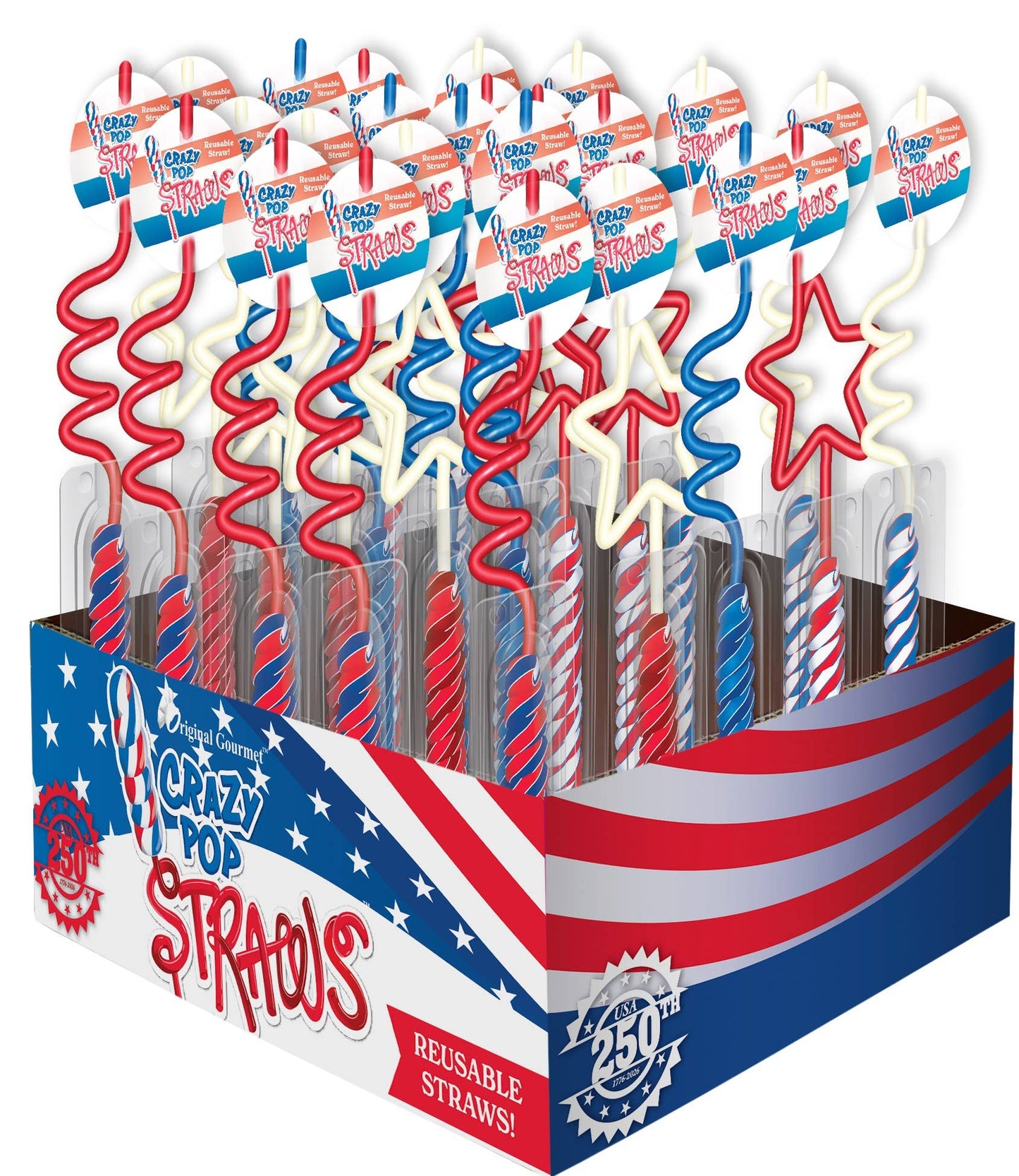 Crazy Pop Straws Red/White/Blue Lollipop Straw