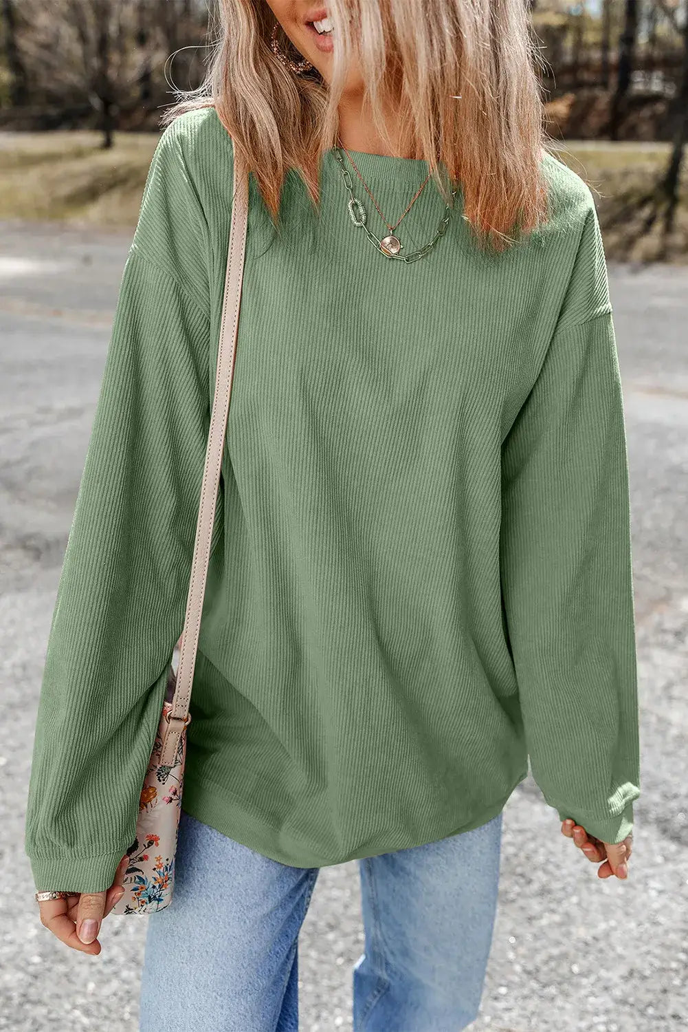 Orange Long Sleeve Ribbed Corded Oversized Sweatshirt: Orange / 100%Polyester / 2XL