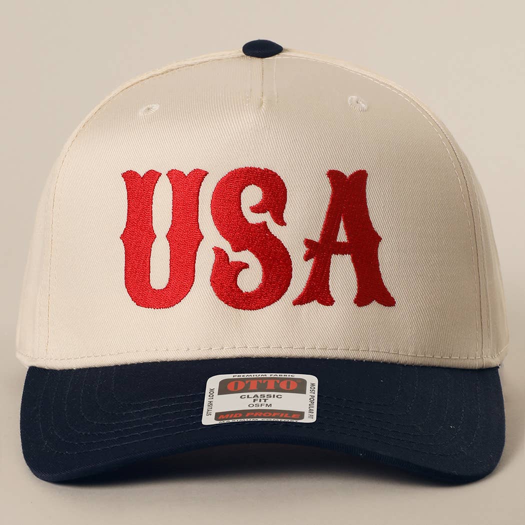 USA Typography Embroidery Two-Tone Trucker Hat : RED/NATL / One Size