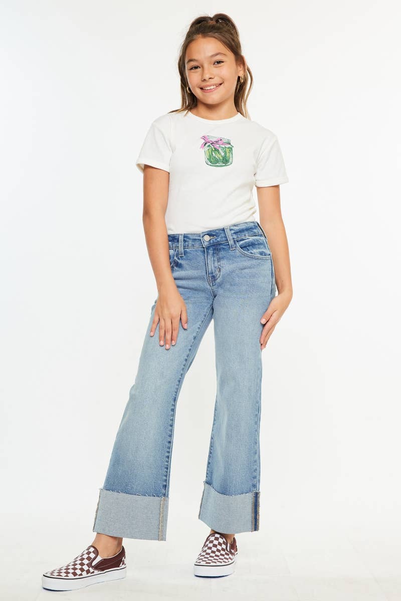OPEN PACK MID RISE WIDE FLARE JEANS-YC78027M: MEDIUM / 8