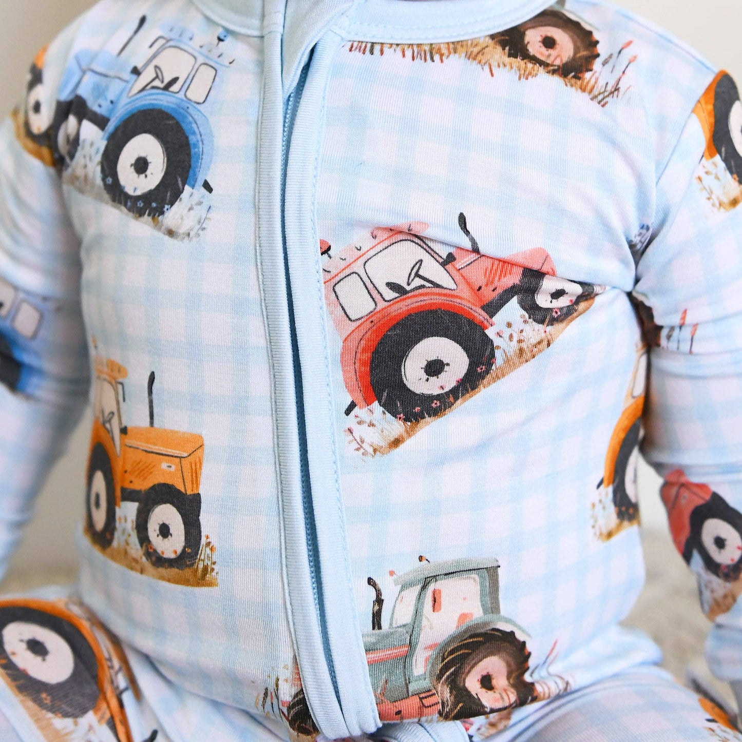 Luca ZIP One Piece Tractor Baby Outfit: Newborn