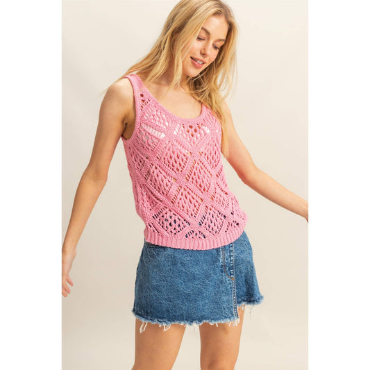 Open Stitch Sleeveless Top: PINK