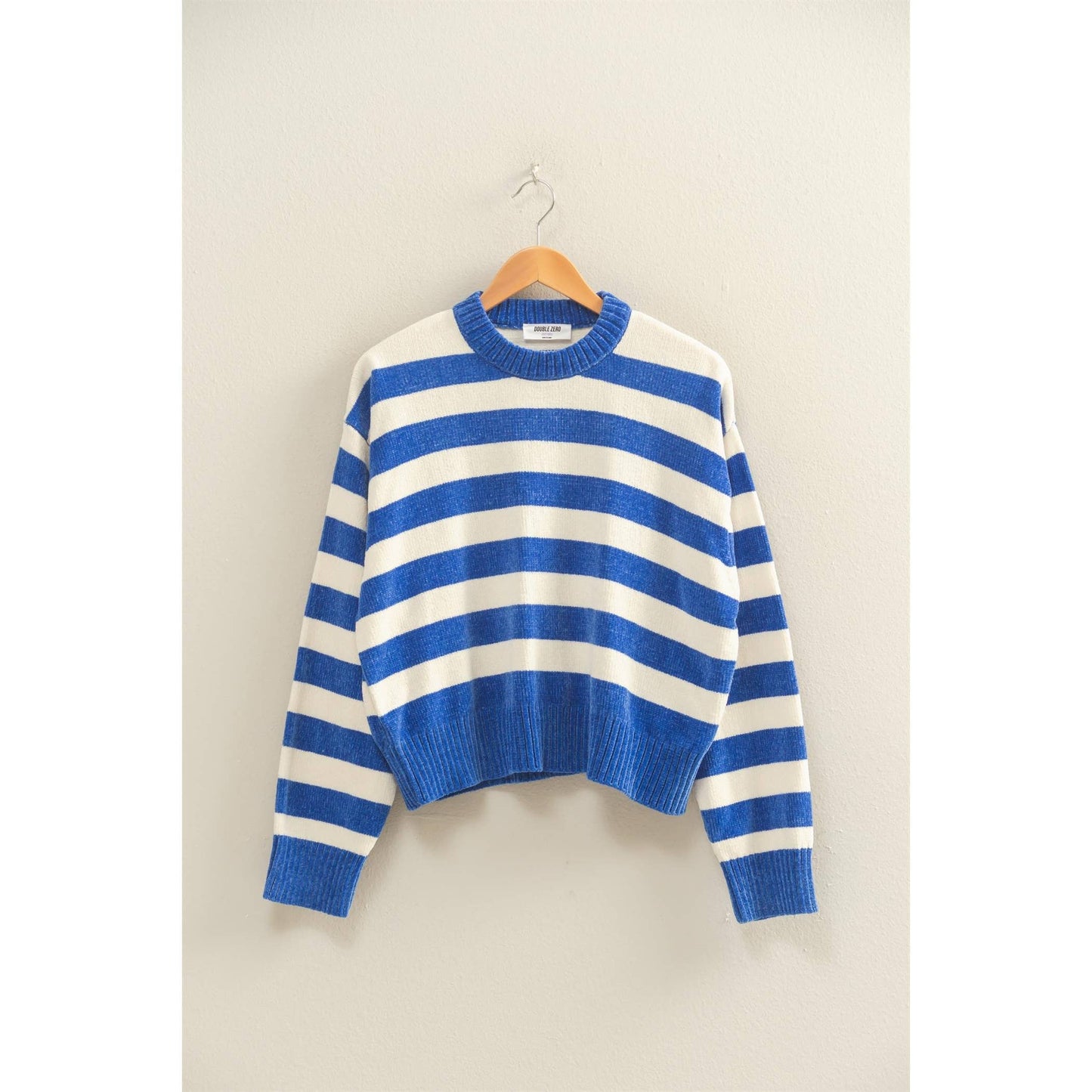 Striped Sweater With Ribbed Edge: DEEP GREEN/WHIP CREAM / S-M-L(2-2-2)