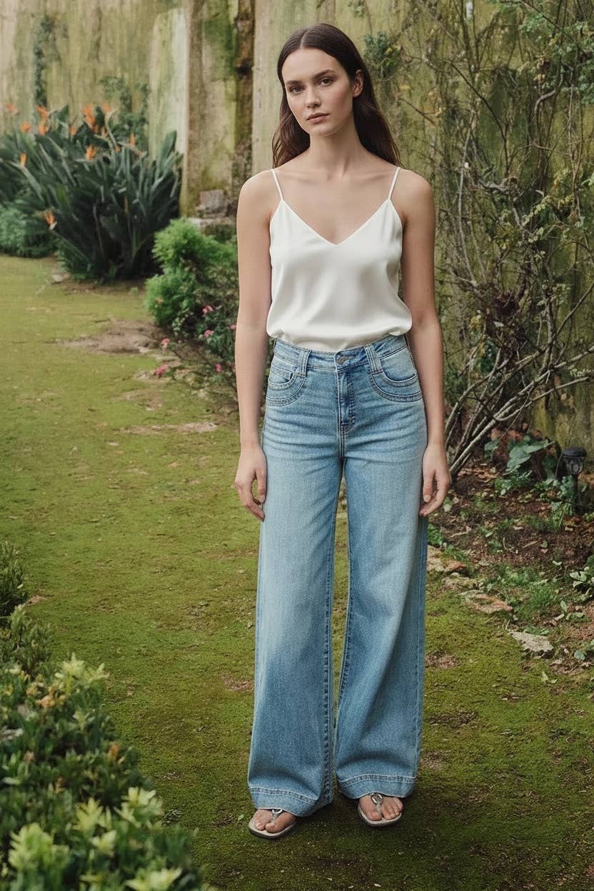 TUMMY CONTROL HIGH RISE A LINE WIDE LEG JEAN