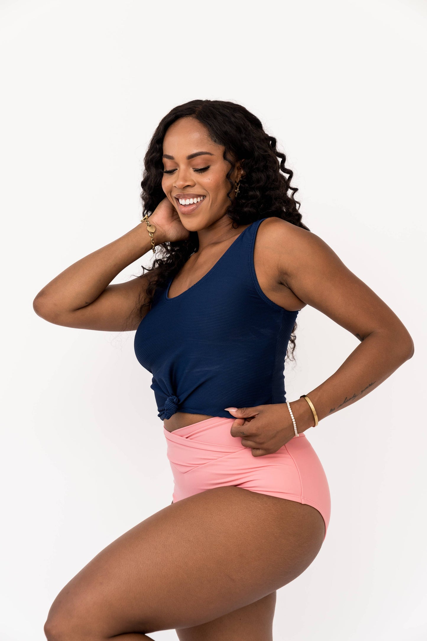 Navy Knotted Front Swim Top