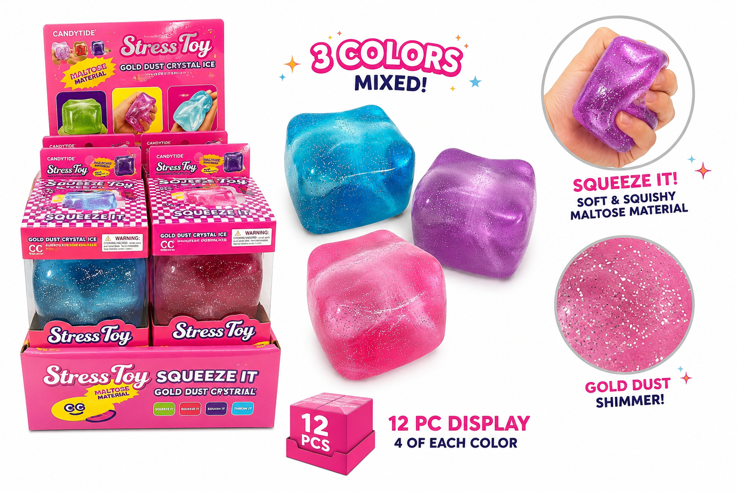 Gold Dust Crystal Ice Stress Toy Cube MSND19