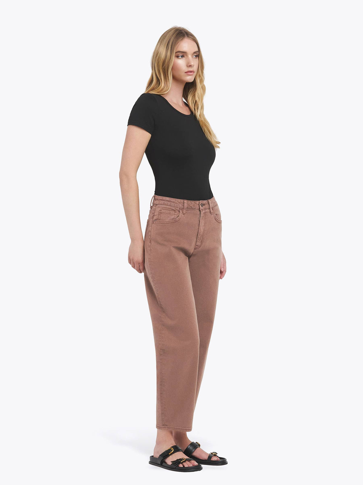 SUPER HIGH RISE BROWN SLIM BARREL JEANS