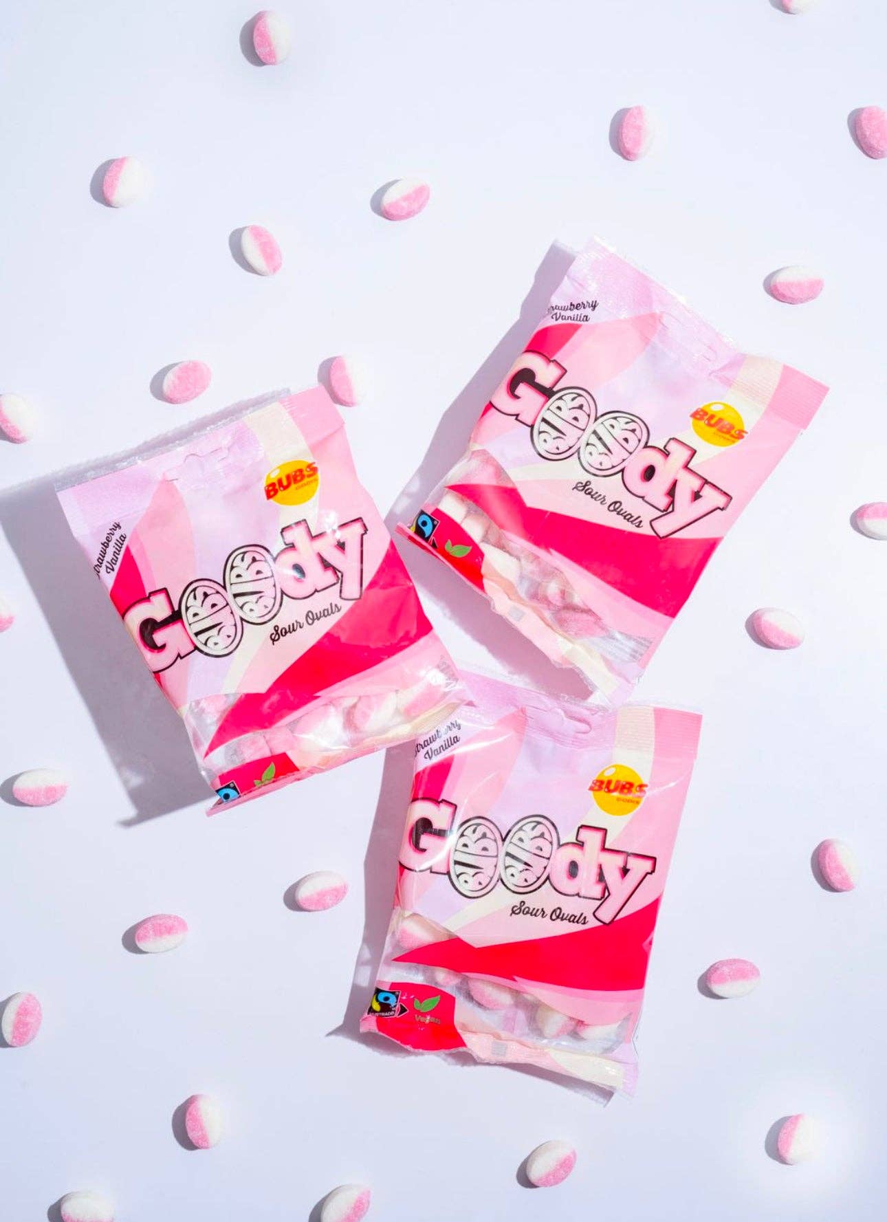 Bubs Swedish Goody Strawberry Vanilla Sour Ovals 12 Pk Case